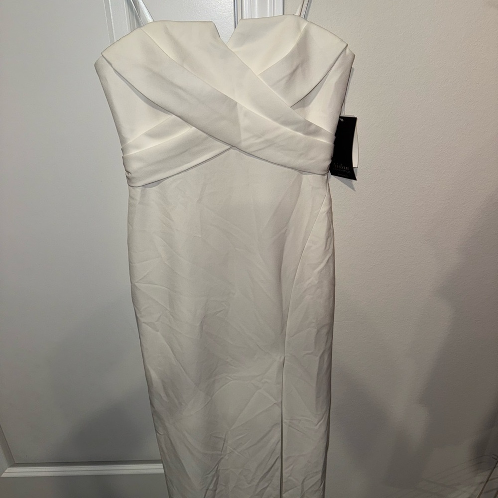 New Aidan Mattox Strapless Crepe Long Dress in Ivory - Picture 5 of 15